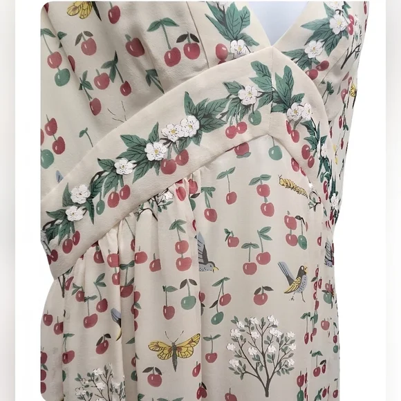 Anna Sui Anthropologie Silk Cherry Sleeveless Dress Cottagecore Pinup Size 12 - Picture 4 of 16